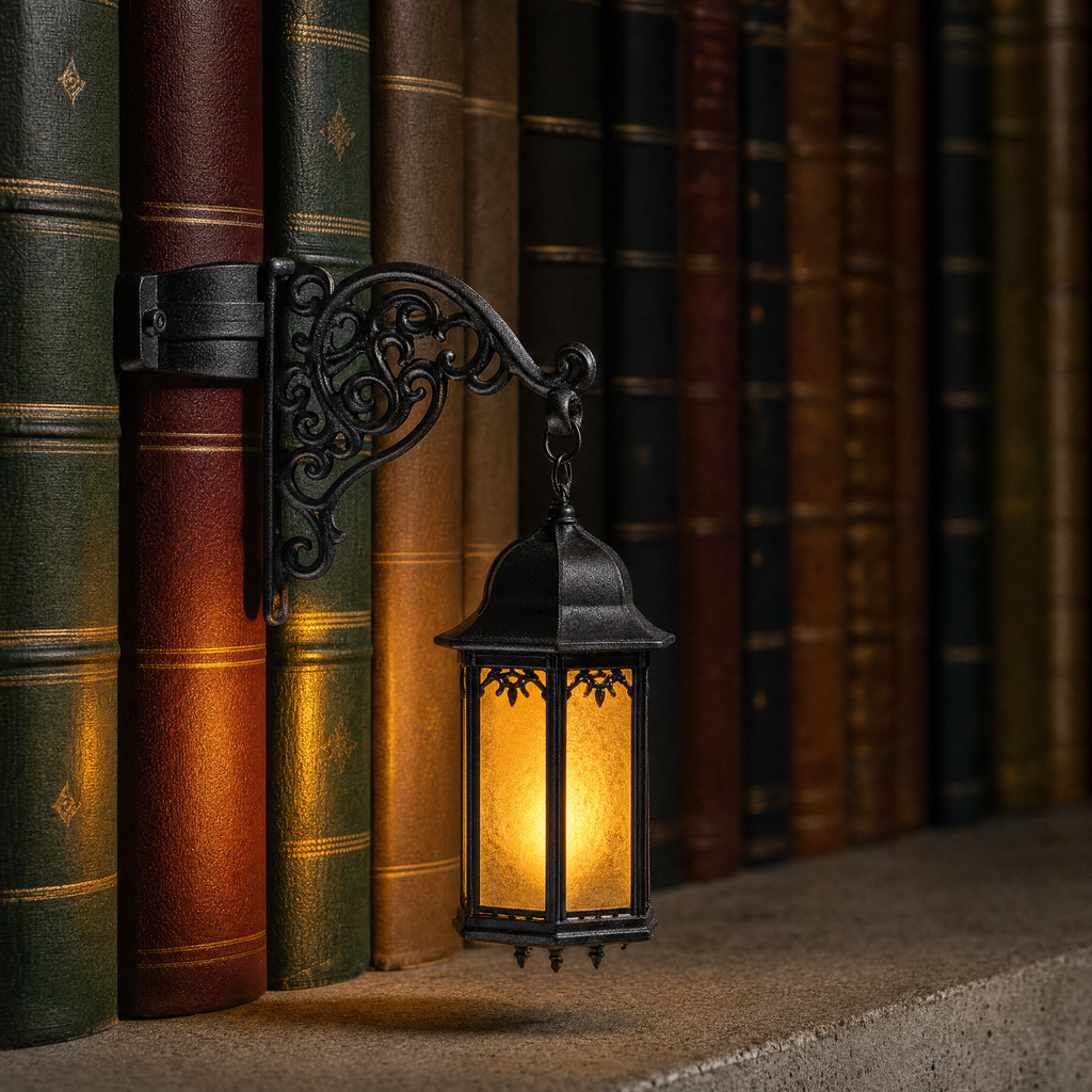 Dettaglio lanterna decorativa per libreria