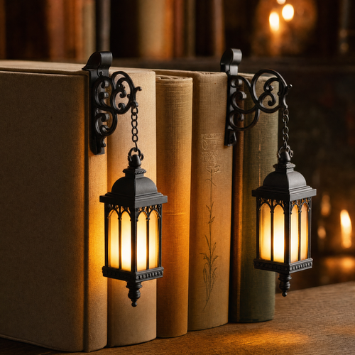Lanterna decorativa per libreria appesa tra i libri
